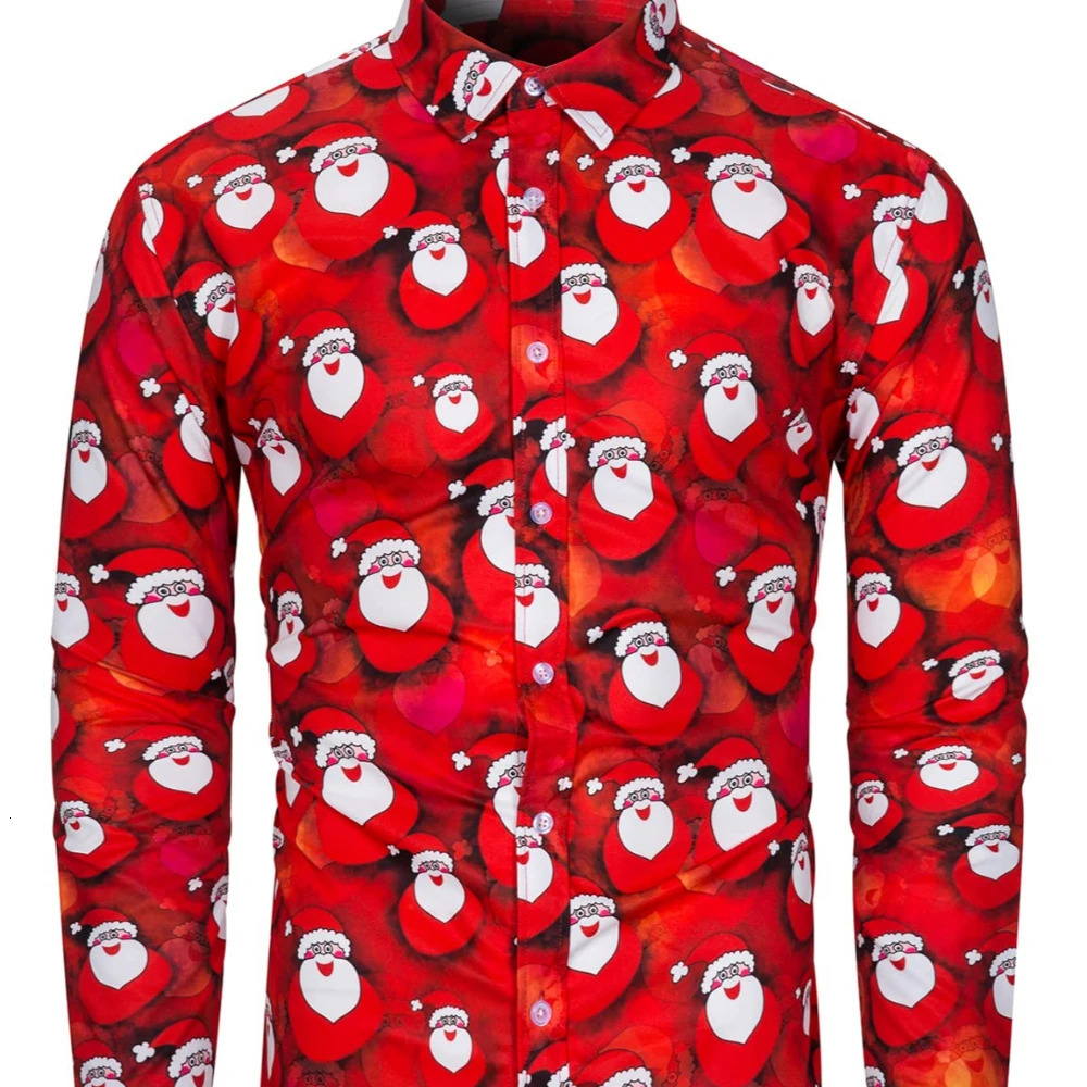 Party Holiday Gifts Mens Christmas Novel Shirt Interest Santa Button Long Sleeve Fun Holiday Clothing Shirt 241007