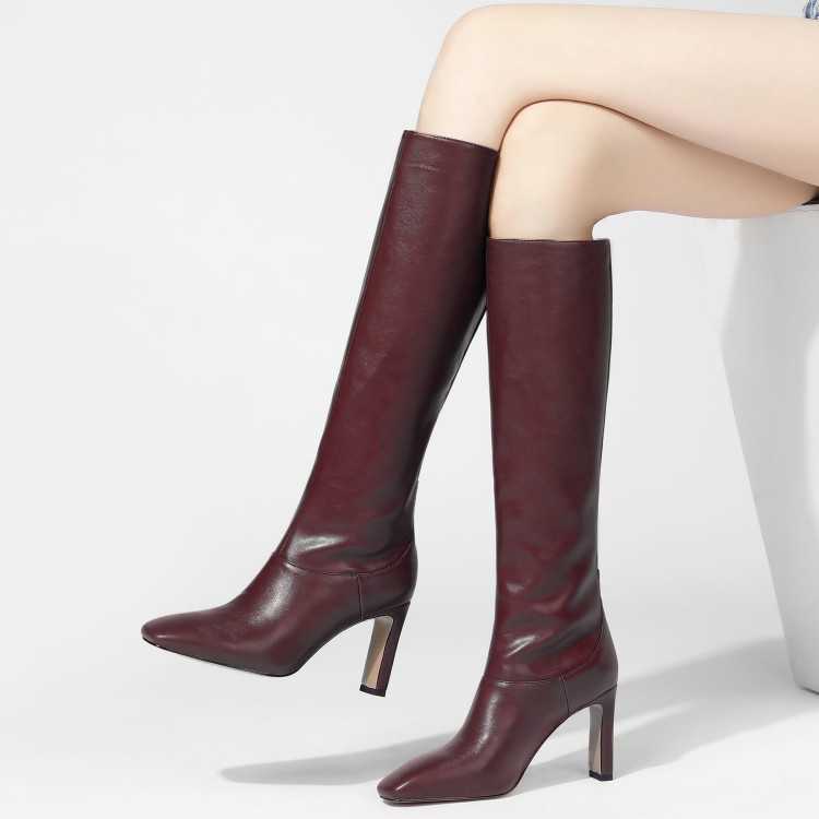 Fashion Women Boots Leather Autumn Winter Style Square Head Martin boots Thin High Heel High Tube Boots WoMens Boots And Boots 241008