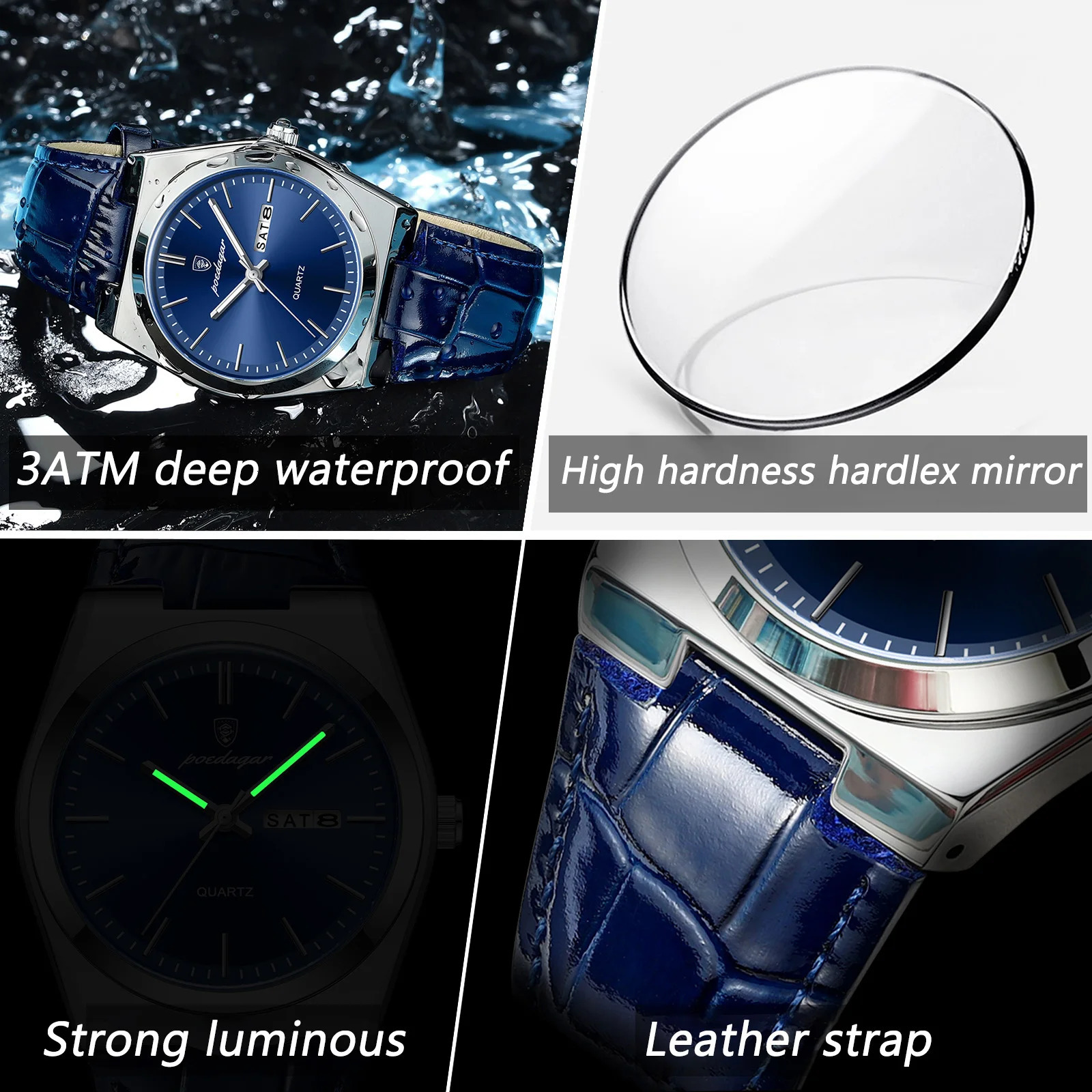 Poedagar Mens Watch Military Leather Mens Watch Quartz Watch Waterproof Luminous Date Week Mens Watch Relojbox 241019