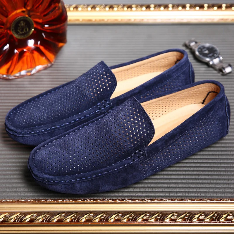Mens suede leather shoes casual apartment mens slippers mocha casino breathable summer driving shoes 241019