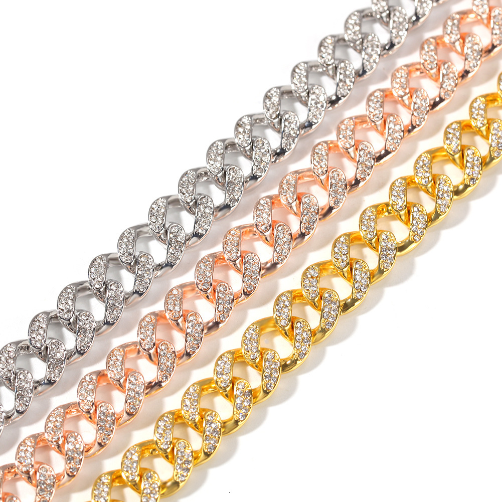 Hip Hop Bling Rhinestone Cuban Link Chian Necklace Mens Personalized Simple Gold Color Gemstone Mens Miami Curb Chains Punk Rock Grunge Jewelry Access