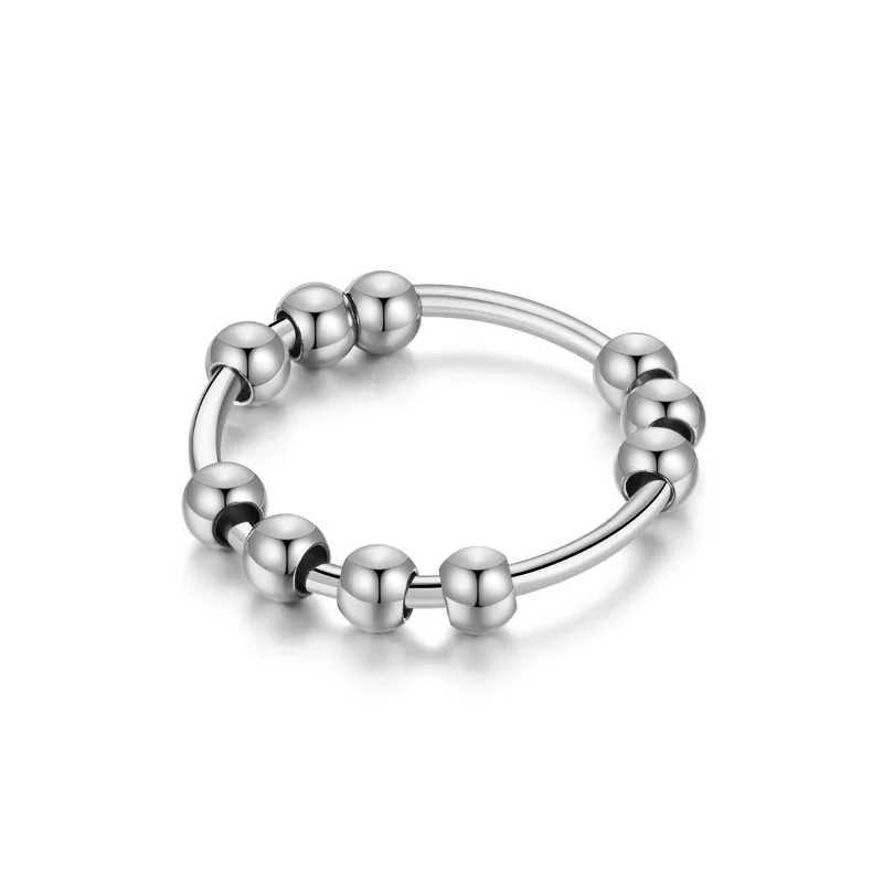 New stainless steel bead anxiety ring relieves pressure Fidget ring suitable for women INS simple style fashion jewelry gift trend Y241019