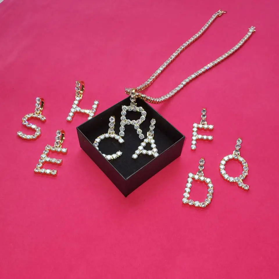 Single Zircon Tennis Letters Necklaces Pendant Charm For Men/Women Gold Color Hip Hop Jewelry with Tennis Chain 241019