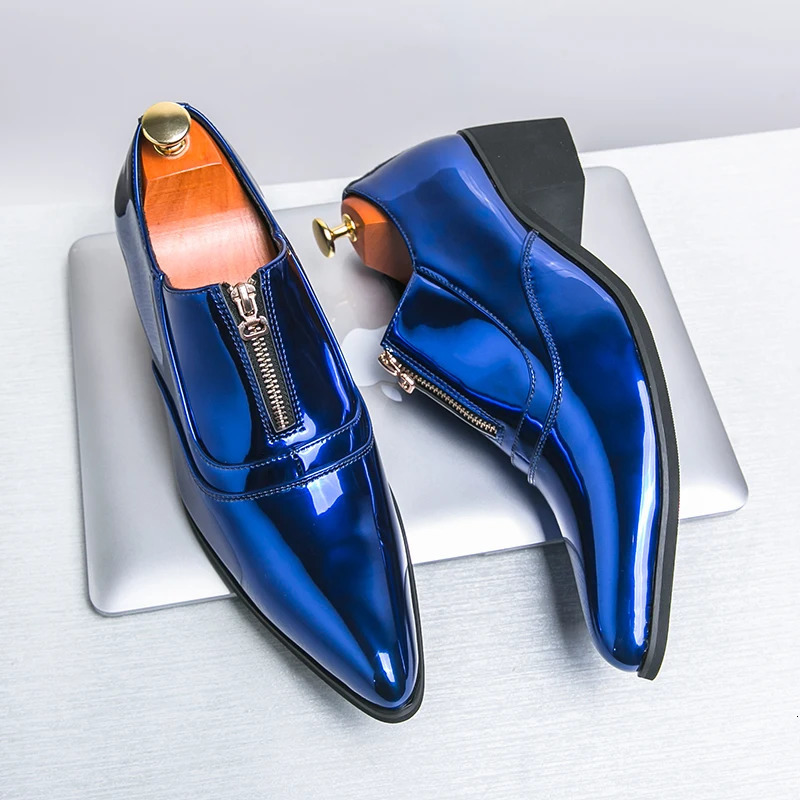 Wedding Dress Patent Leather Mens Gold Blue Red Ball Punk Rock Homecoming Party Oxford Shoes atos Hombre 241019