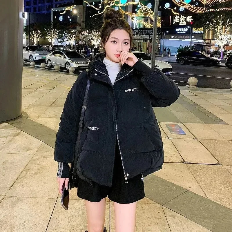 2024 Winter Jacket Women Puffer Warm Parkas Long Sleeve Female Casual Down Cotton Padded Short Hooded Outwear Ladies 241007