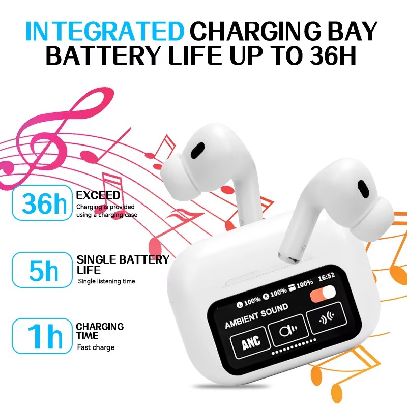 Bluetooth headphones Multifunctional Touch Screen ANC Noise Reduction Ultra-long Life In-ear Wireless Headset Earphone Earbuds for Mobile Smart Cell P