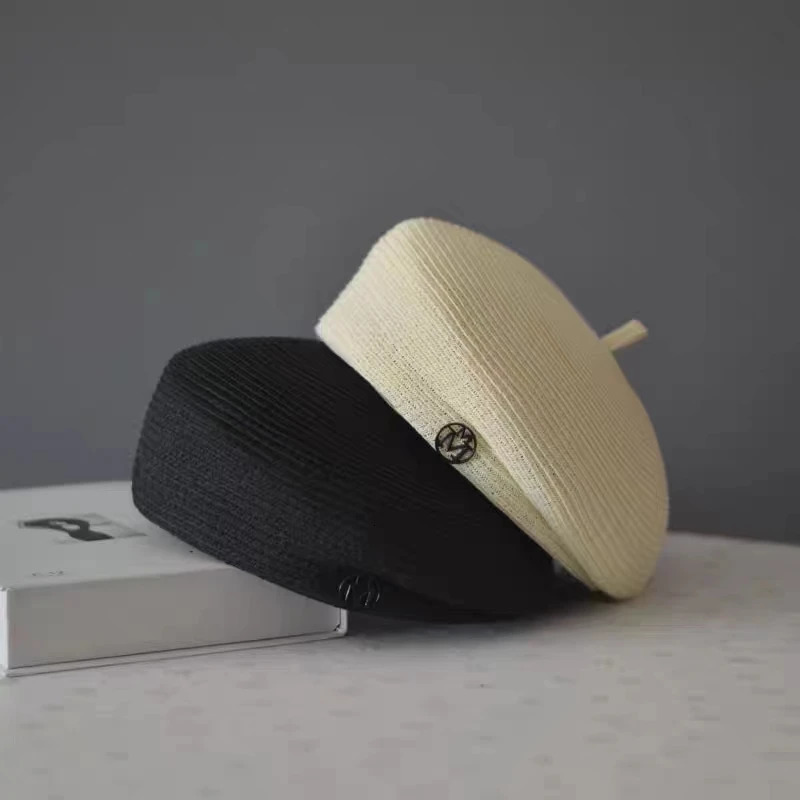 Fashionable summer celebrity elegant three-dimensional fine straw Fedoras letter beret womens travel retro casual painter hat wholesale 241019
