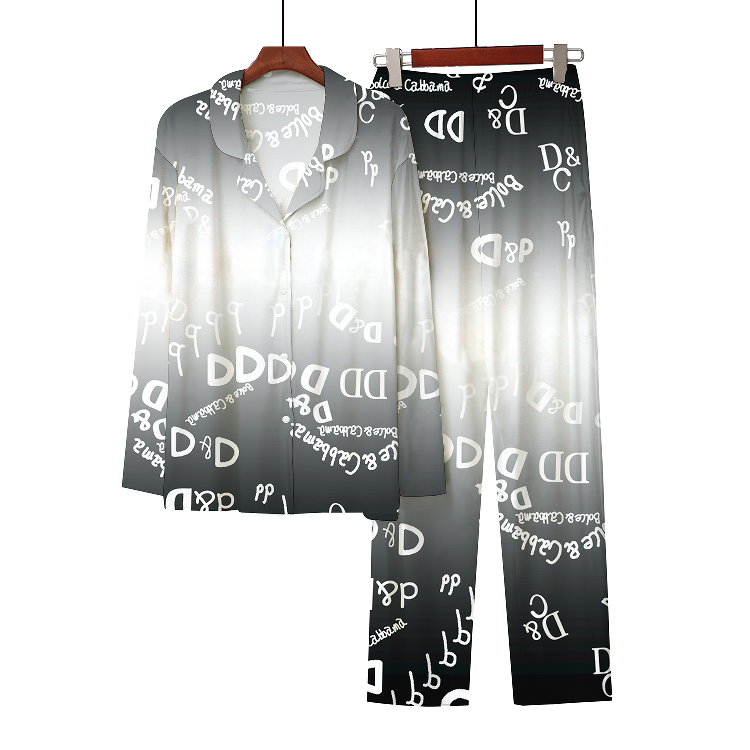 New designer 3D digital printed fashionable letter button cardigan wool sweater imitation cotton pajamas home casual set