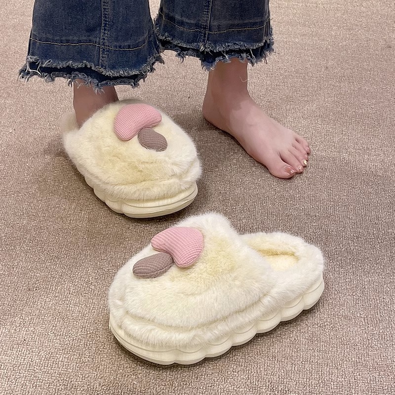 2024 New Winter Cute Mushroom Plush Warm and Anti slip Thick Bottom Indoor Cotton Slippers for Men and Women