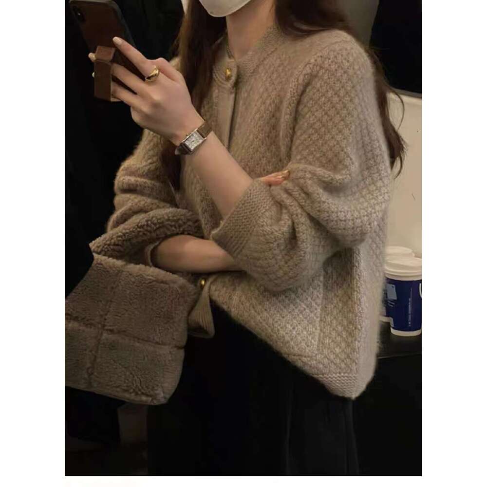 Vintage French 100% Wool Knit Cardigan Ladies Loose Long Sleeve Short Cashmere Top Coat