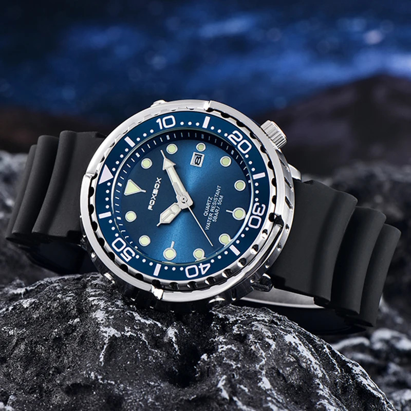 FOXBOX Top Fashion Diving Watch Mens 50ATM Waterproof Date Watch Sports Watch Mens Quartz Watch Relogio Masculino 241019