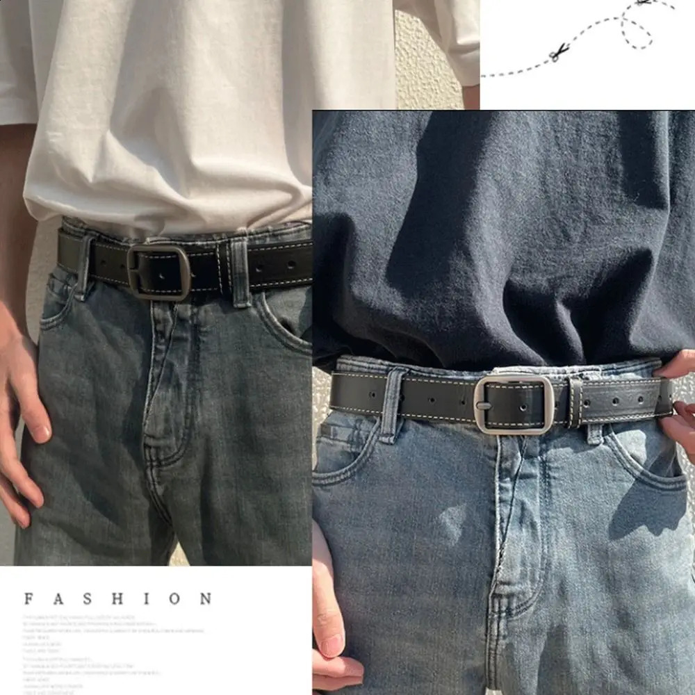 Leather Belt For Men Pin Buckle Jeans Black Chic Ladies Vintage Strap Waistband 241019