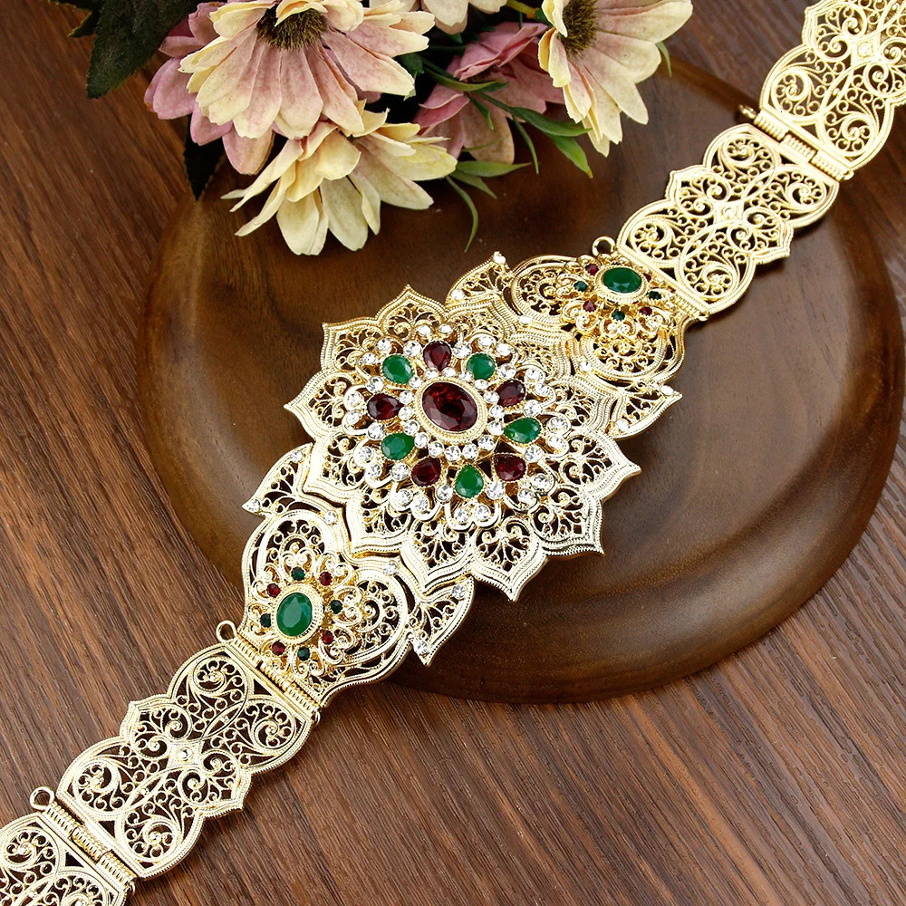 Poyasa European Womens Dress Belt Moroccan Caftan Belt Gold Silver Arab Bridal Wedding Jewelry Crystal Body Chain 241019