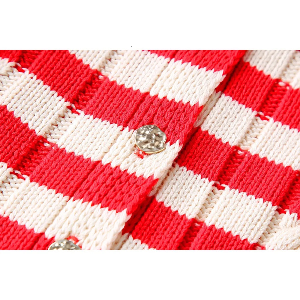Aoaiys Knitted Open Knitted Womens Sweater Collar Autumn Winter Striped Coat Fashion Long Sleeve Single Chest 241019