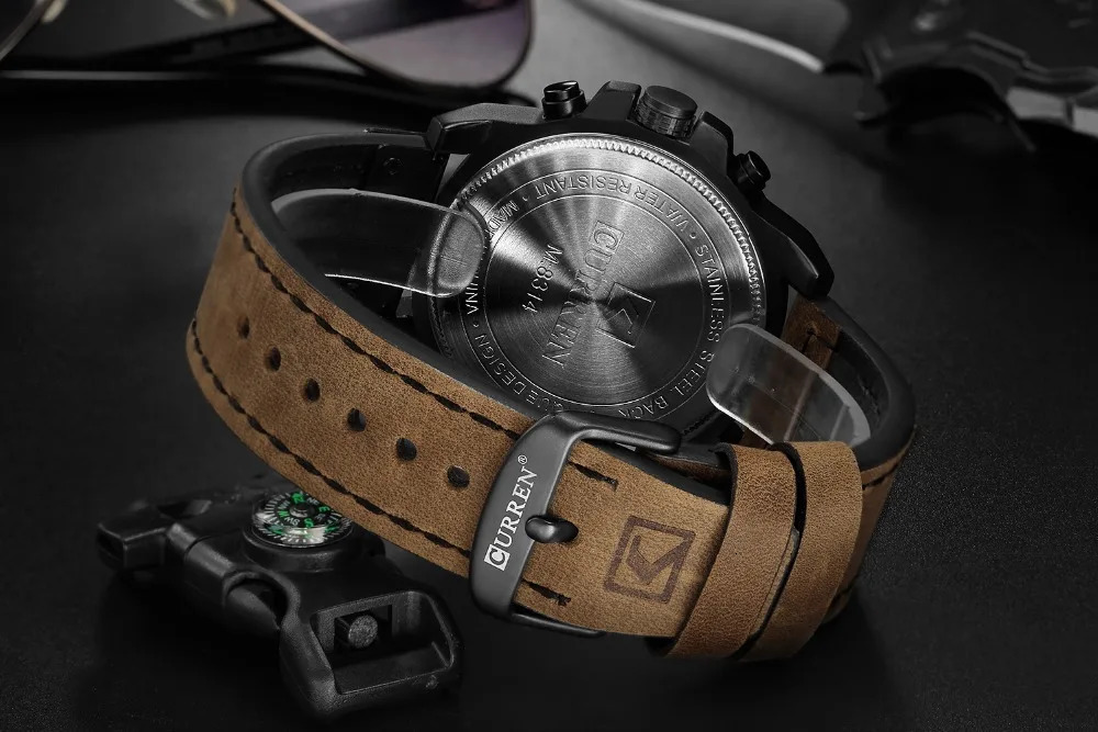 Curren Mens Watch Top Waterproof Sports Watch Timing Quartz Military Leather Relogio Masculino 241019