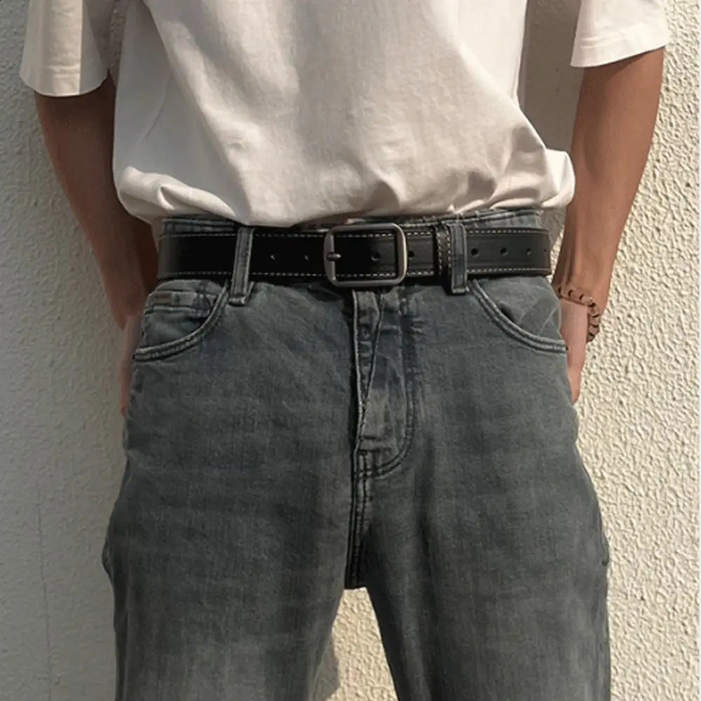 Leather Belt For Men Pin Buckle Jeans Black Chic Ladies Vintage Strap Waistband 241019