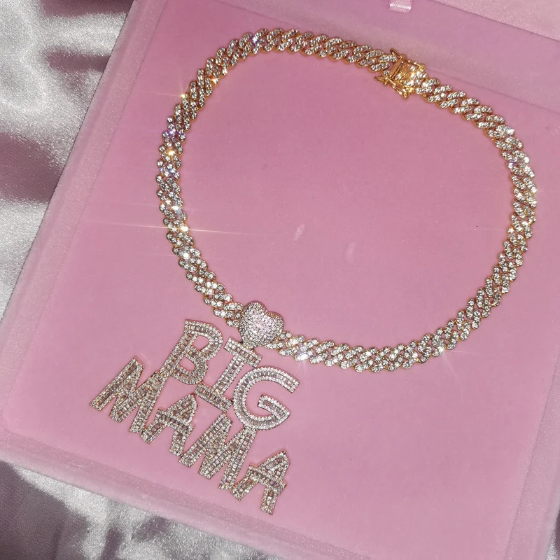 Baguette Letters Customized Name Pendant with Heart Hoop Personalized Nameplate With Rhinestone Cuban Chain Christmas Gift 241019