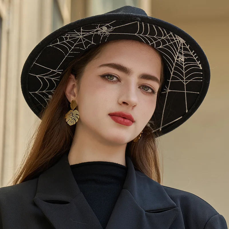 Womens retro Fedora hat autumn and winter wide Brim 241019