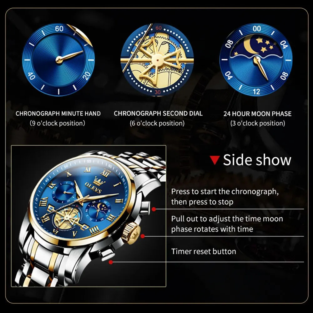OLEVS top mens watch classic Roman dial mens watch original quartz waterproof luminous chronograph 241019