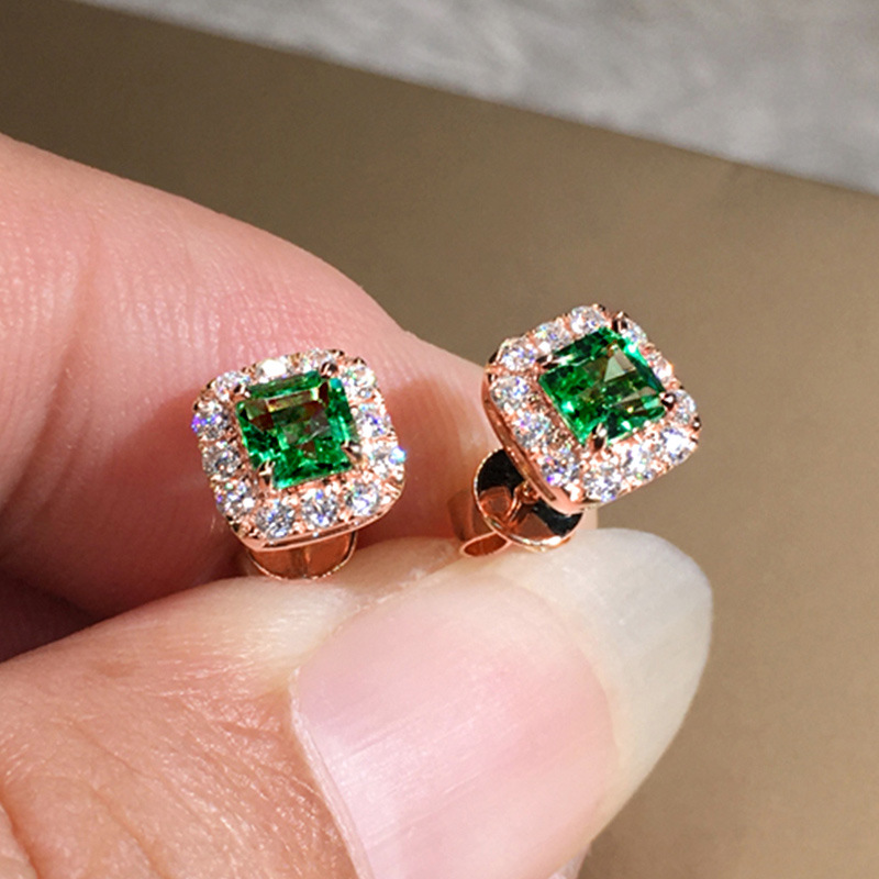 Quality Simple Fashion Stud Earrings Vintage jewelry 18K Gold Fill Princess Cur Emerald Shiny CZ Diamond Zircon Handmade Party Women Wedding Earrings 