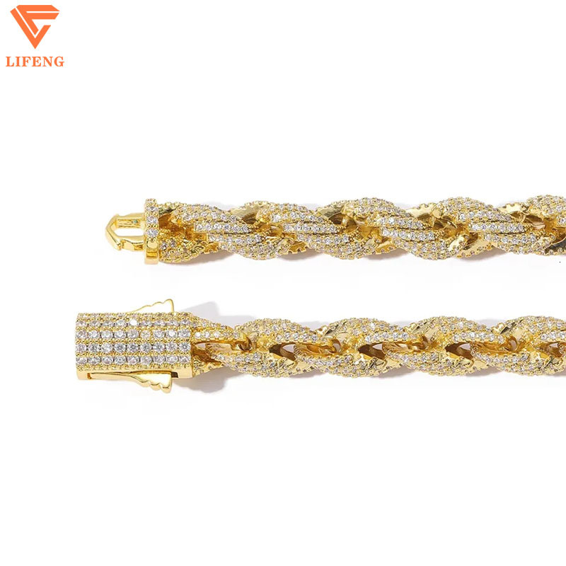 Fashion Jewelry 8mm Gold Plated 925 Sliver Moissanite Cuban Link Chain Rope Chain Necklace for Women Men