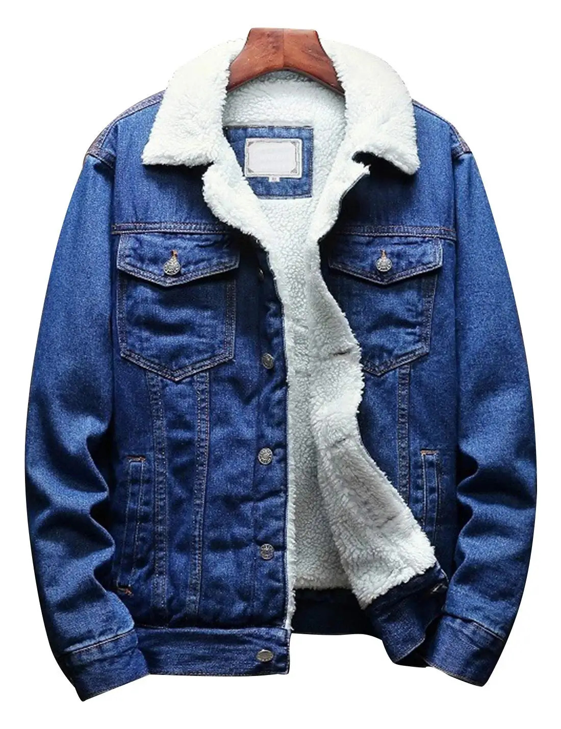 winter wool thick denim jacket mens lapel Sherpa retro jeans truck jacket denim park jacket 241007