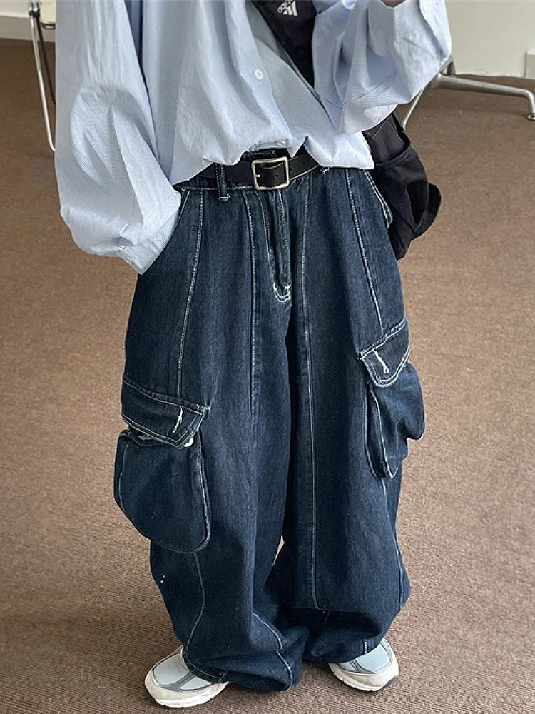 HOUZHOU Y2K Baggy Jeans for Women Oversize Denim Cargo Pants Female Wide Leg Trousers Japanese Streetwear Hip Hop Harajuku 241019