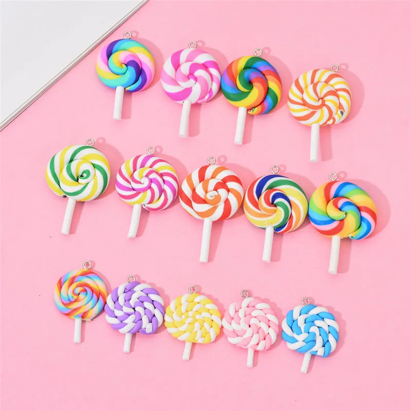 10pcspack Multicolor Soft Clay Simulation Lollipop Charms Pendant For Women Girls DIY Necklace Earrings Jewelry Accessories 241010