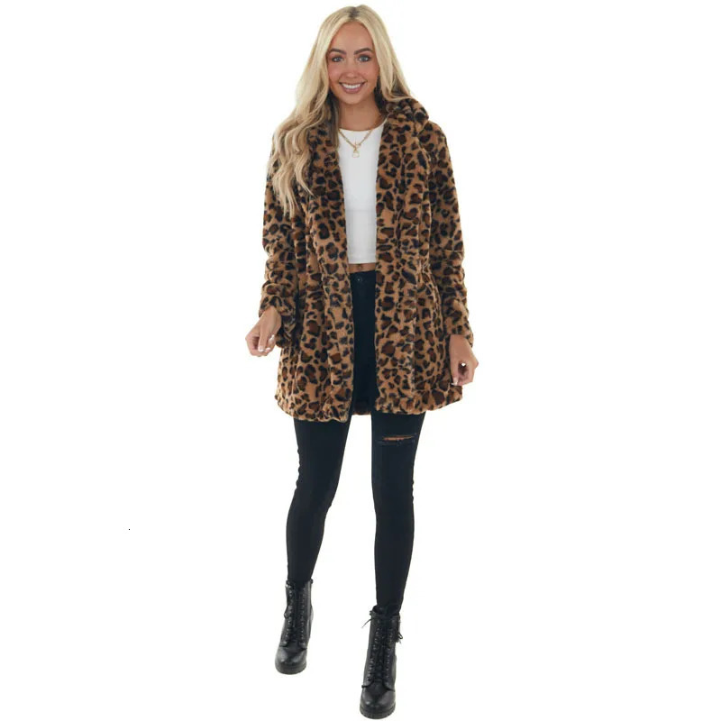 European and American autumn and winter leopard print womens clothing transportation store wool blended jacket youth womens clothing 241019
