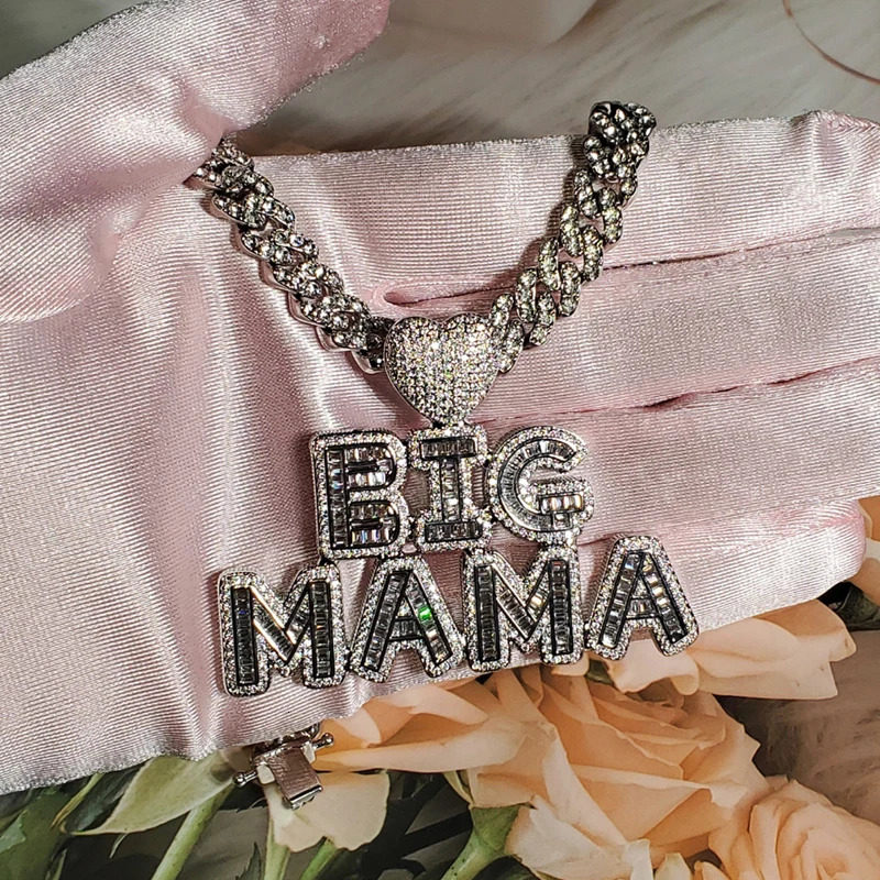 Customized Name Necklace with Heart Cubic Zircon Iced Out Letters with Cuban Chain Necklace for Women 241019