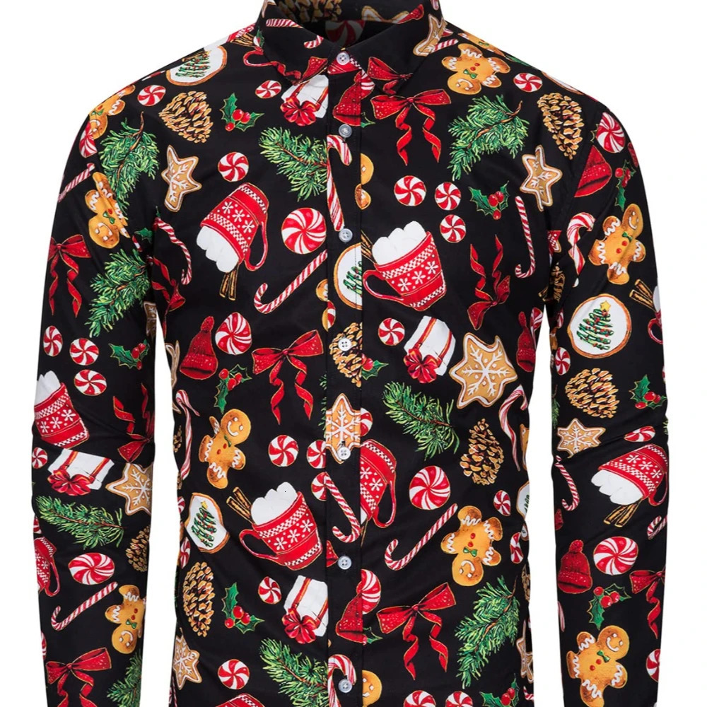 Party Holiday Gifts Mens Christmas Novel Shirt Interest Santa Button Long Sleeve Fun Holiday Clothing Shirt 241007