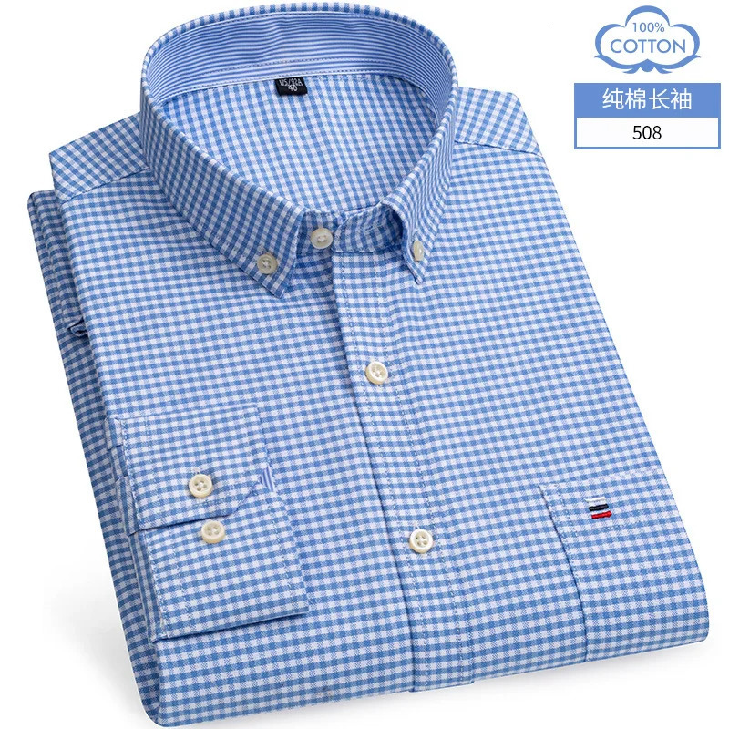 7XL 8XL mens long sleeved shirt plus size for spring and summer 100% pure cotton Oxford checkered iron free high-quality and breathable 241007