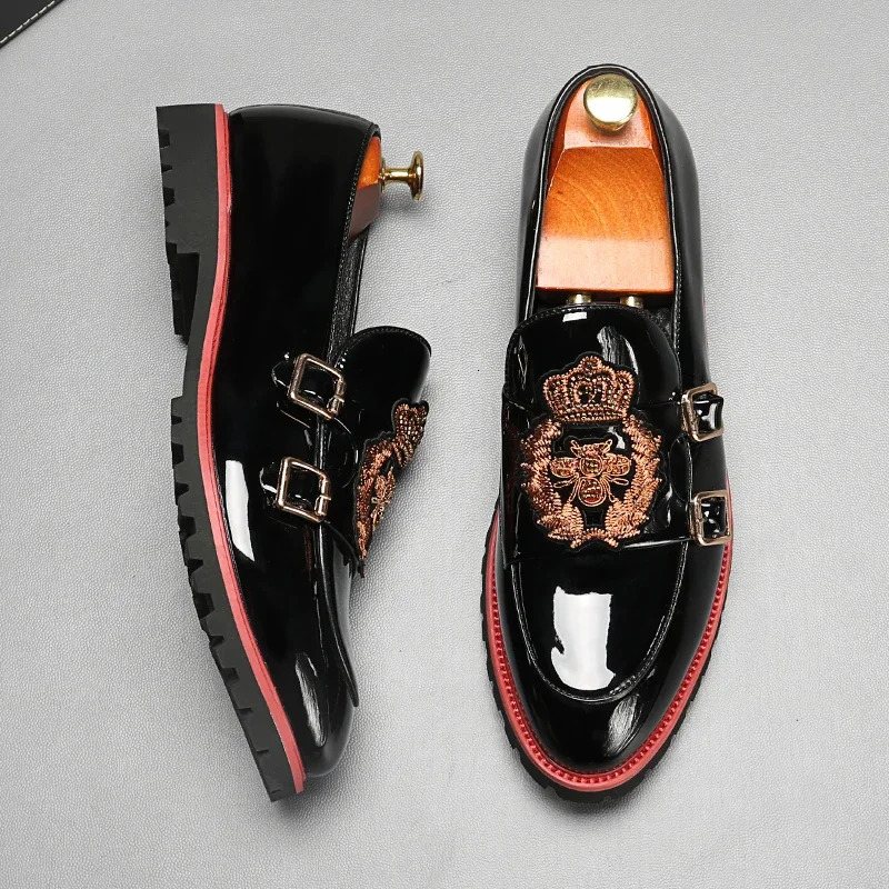 black mens coat patent leather double button formal dress shoes business handmade mens shoes size 38-48 241019