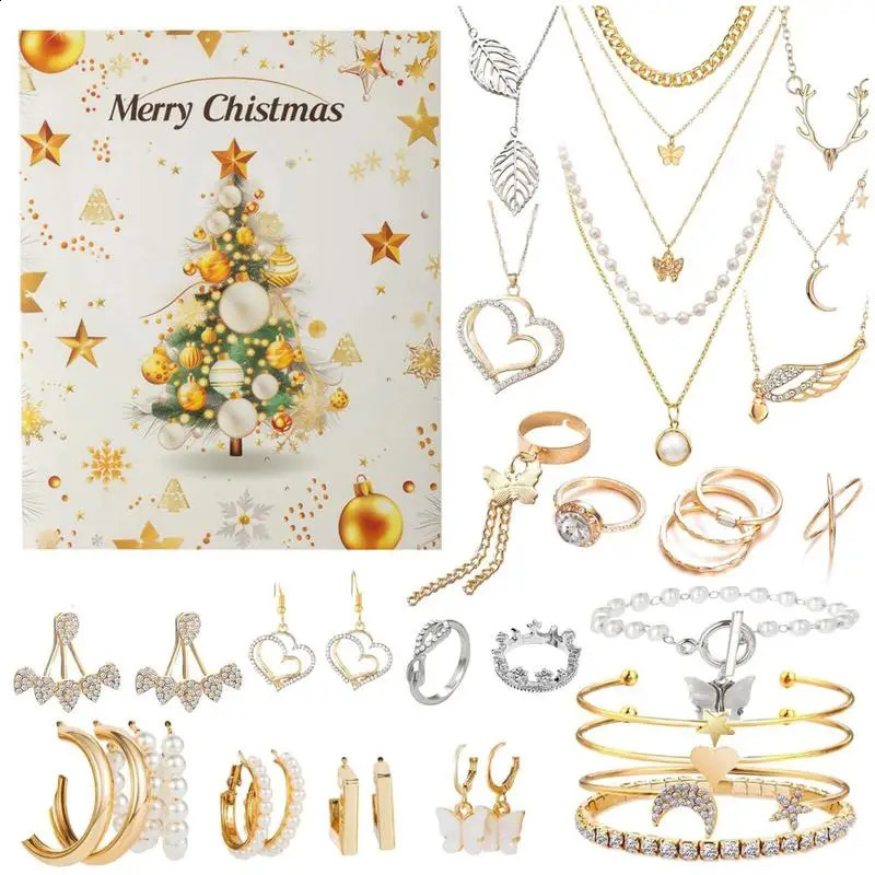 Jewelry Advent 24 Day Countdown Christmas Calendar Fashion Bracelets Earrings Rings Adult Women and Teenage Girls 241010