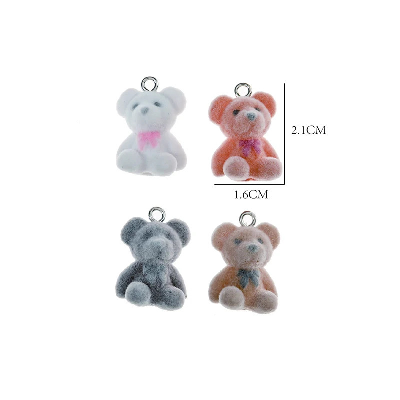 4pcs Korean Fashion Flocking Bear Charms Pendant for Girl Kawaii Colorful Jewelry DIY Accessories 241010