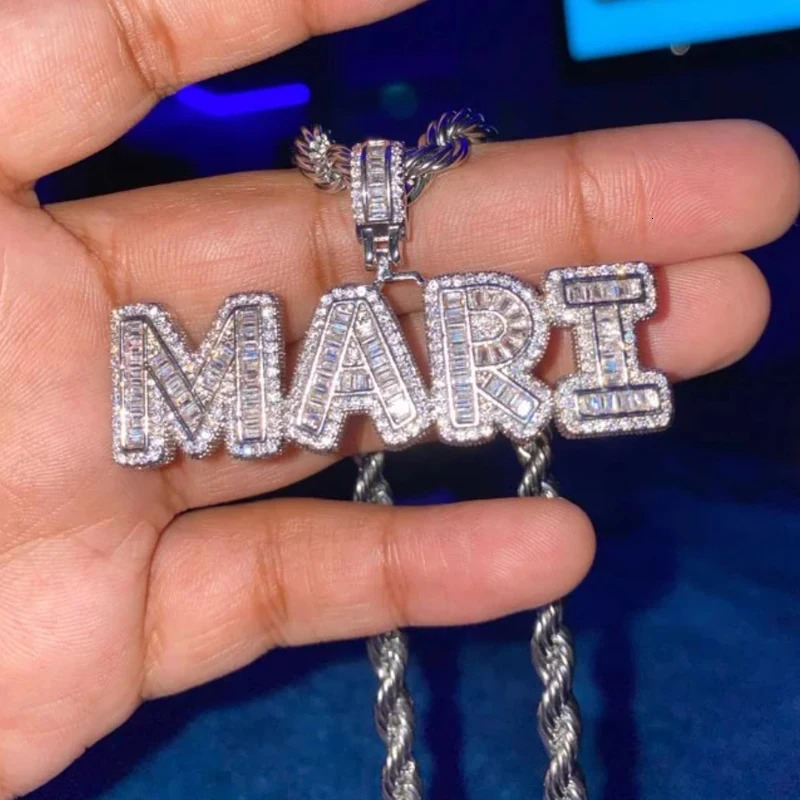 Custom Name Necklace Gift Personalized Baguette letters Pendant Chain Iced Out Rock Candy Letters Pendant Necklace Jewelry Gift 241019