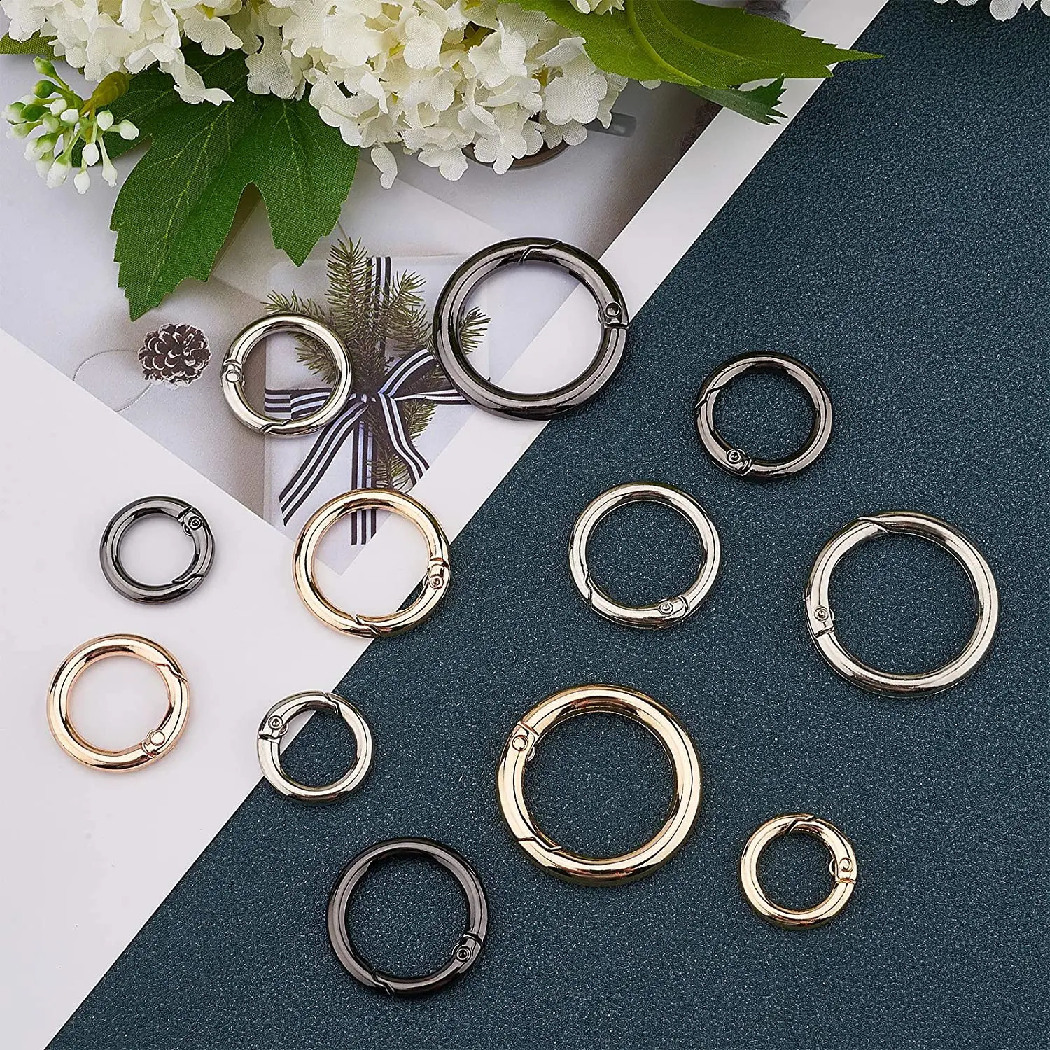 5pcs Metal O Ring Spring Clasps for DIY Jewelry Openable Round Carabiner Keychain Bag Clips 241017
