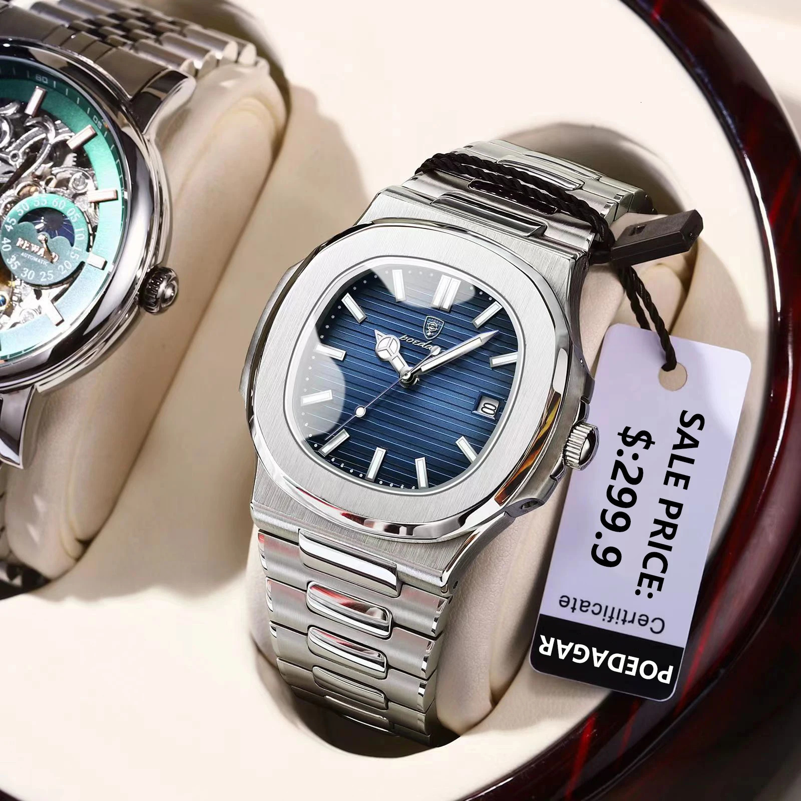 POEDAGAR watch business waterproof mens watch luminous date stainless steel square quartz mens watch reloj hombre 241019