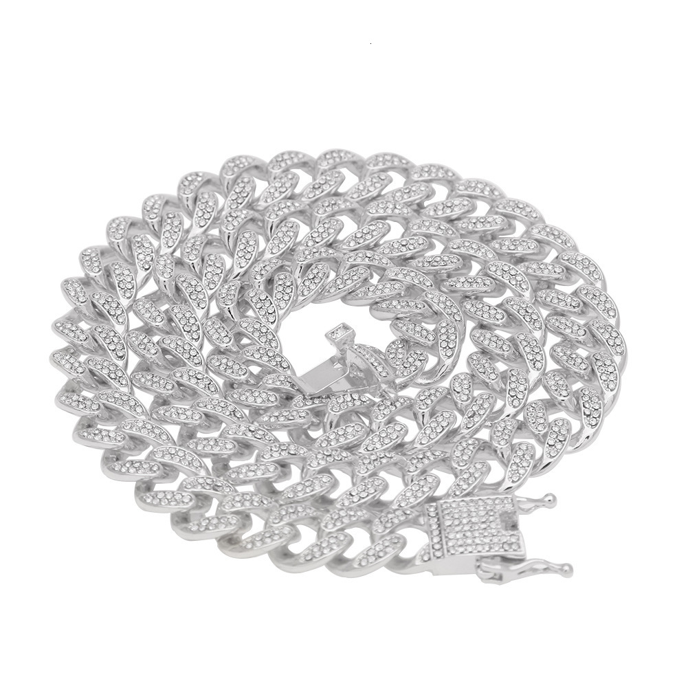 Hip Hop Bling Rhinestone Cuban Link Chian Necklace Mens Personalized Simple Gold Color Gemstone Mens Miami Curb Chains Punk Rock Grunge Jewelry Access