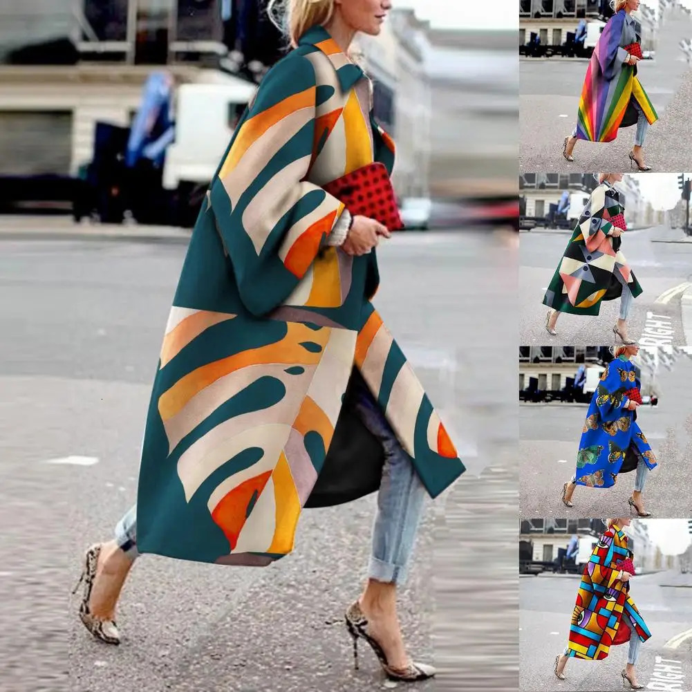 Womens coat geometric pattern flip leader winter coat collar long length spring coat womens outdoor clothing 241019