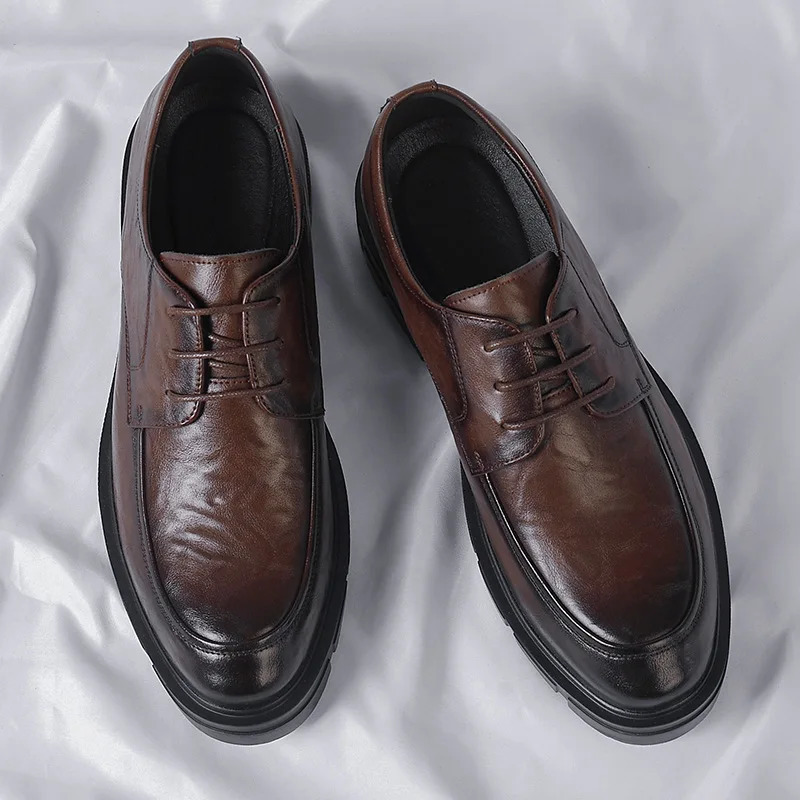 5 8 10 cm high heels mens fashion casual denim leather mens dress shoes UK breathable groom platform wedding shoes mens 241019