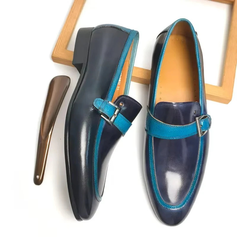 Fashionable blue leather shoes mens casual shoes high-quality office daily wear professional handmade mens denim leather shoes 241019