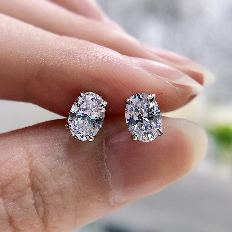 Stud Earrings Moissanite Solitaire Simple Fashion Jewelry 925 Sterling Silver Gold Fill Women Wedding Oval Diamond Earring Gift - view 5