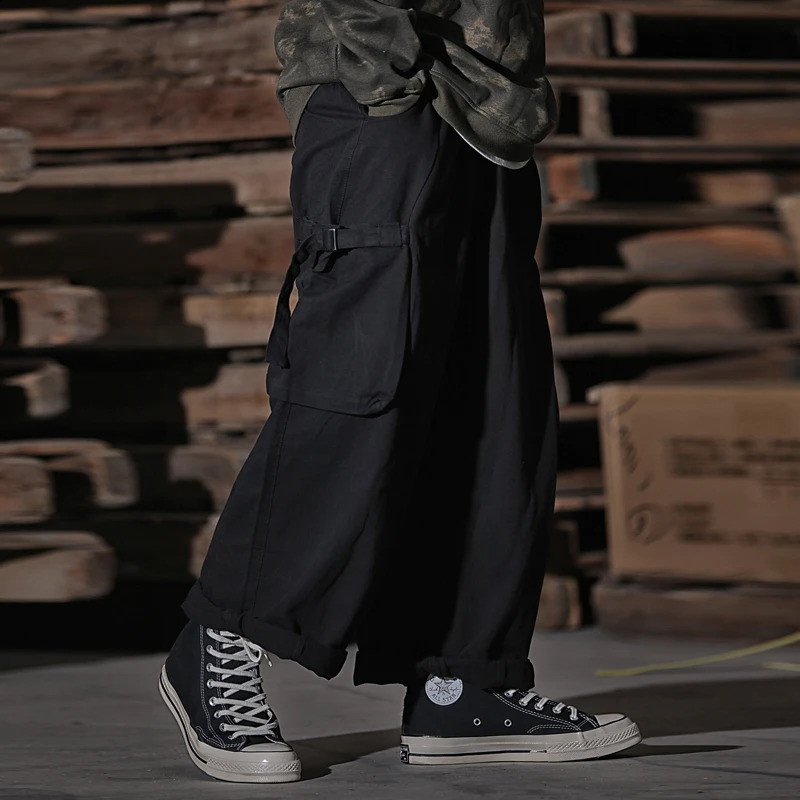 Multi Pocket Cargo Pants Mens Work Pants Safari Style Casual Wide Leg Pants Men Solid Color Baggy Trousers 241010
