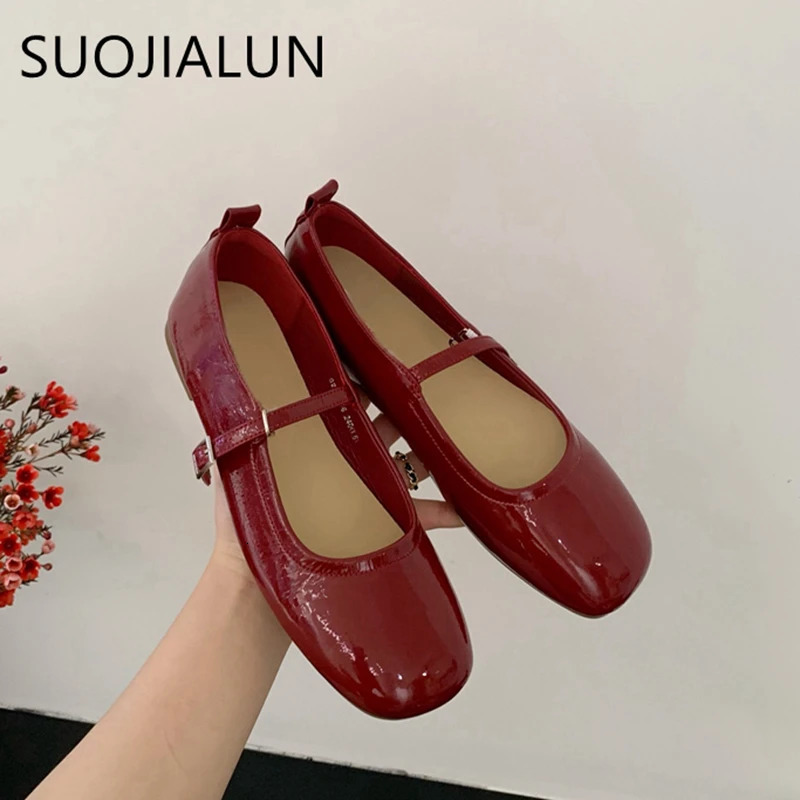 SUOJIALU Summer Womens Mary Jane Shoes Soft Casual Outdoor Dress Flat Ballet Shoes Round Toes Shallow Smooth Flat Bottom 241019