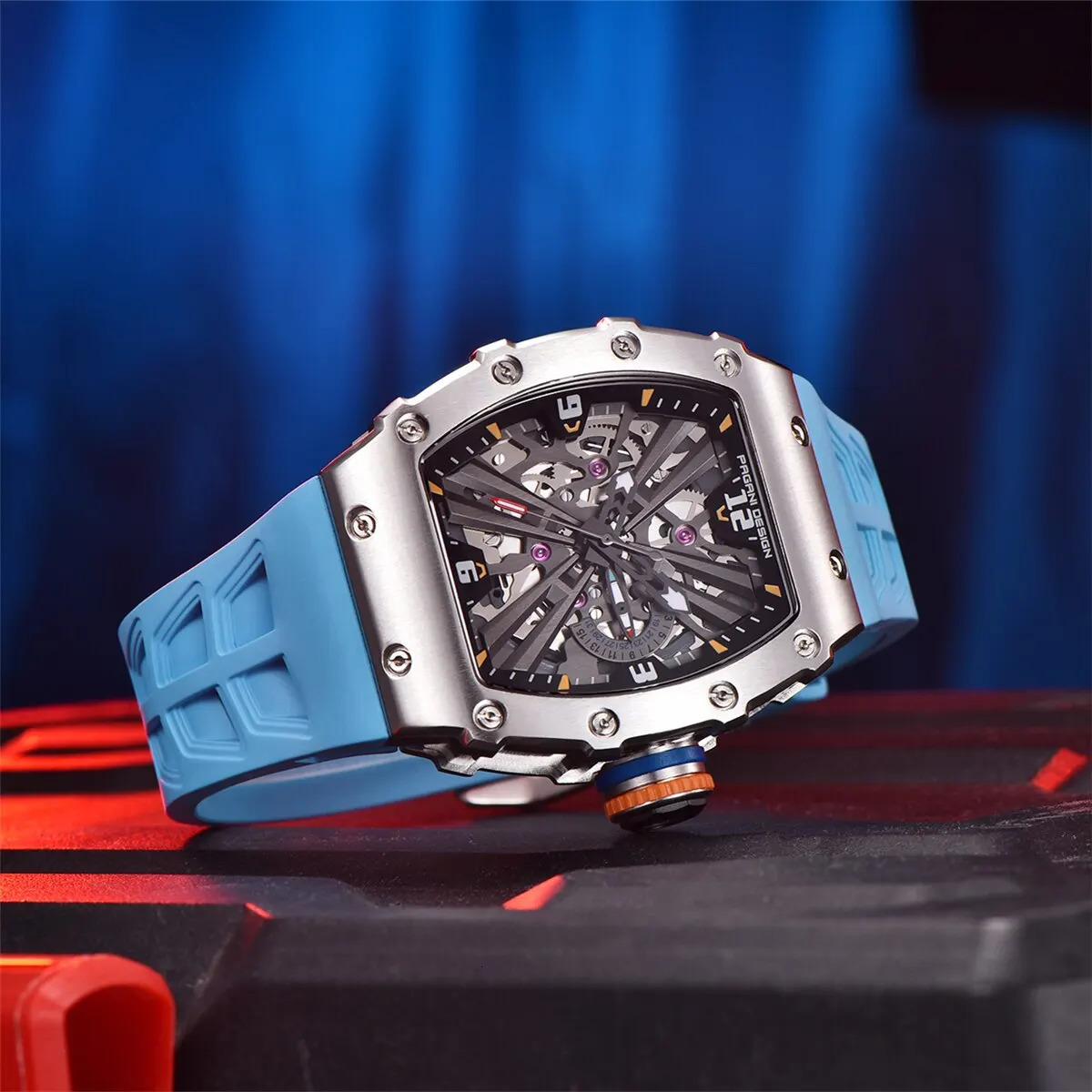PAGANI Mens Quartz Watch VH65 Movt Skeleton Dial 100M Waterproof Sports Rectangular Sapphire Mens Glass Watch 241019
