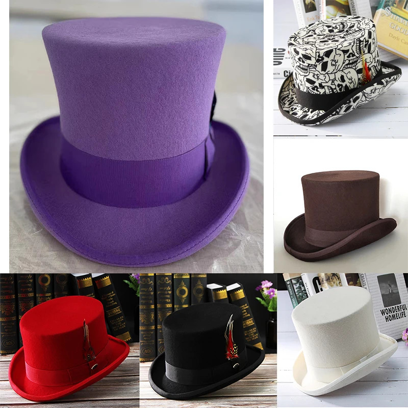 Mens Hat 100% Wool Fedora Hat Neutral Top Display Mens Bowling Hat Black Red Magic Hat Presidential Hat Feather Accessories 241019