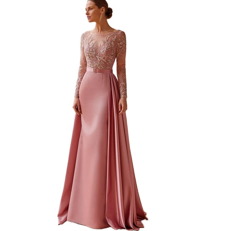 Elegant Long Sleeves Mermaid Mother Of The Bride Dresses Lace Appliques Wedding Guest Dress Detachable Train Groom Mom Evening Formal Wear 2025