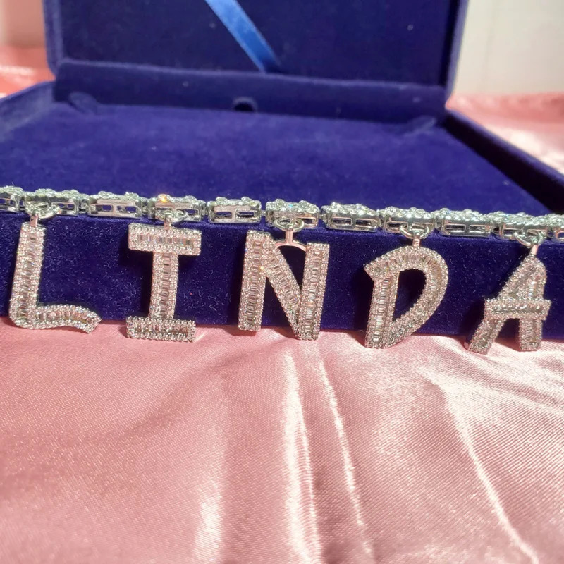 Grandbling Unique Baguettes Chain Hang Iced Out Letters Name Pendant Hip Hop Jewelry 241019