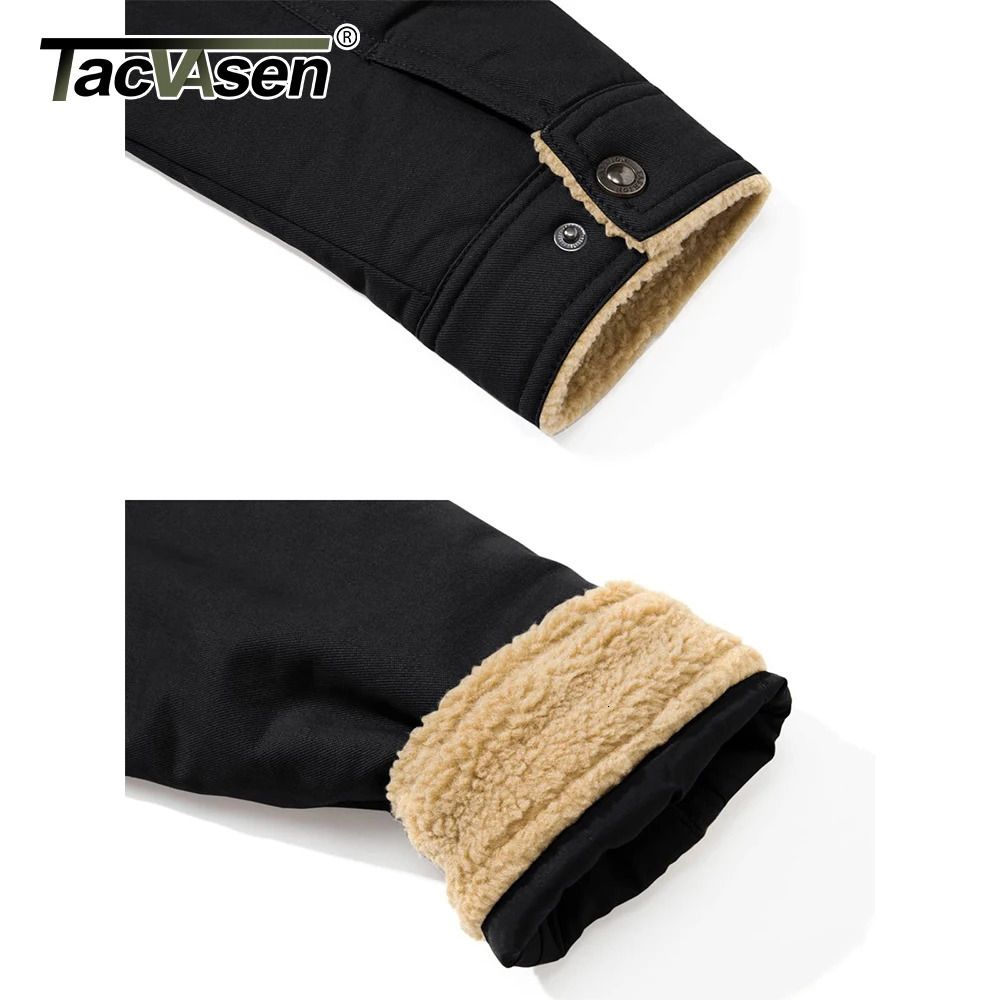 Tacasen Mens Winter Sherpa Wool Lined Jacket Flip Collar Work Cargo Truck Driver Jacket Multi Pocket Soft Warm Jacket 241007